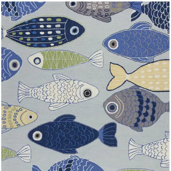 Blue Ivory And Green Fish Hand Tufted Area Rug Photo 5