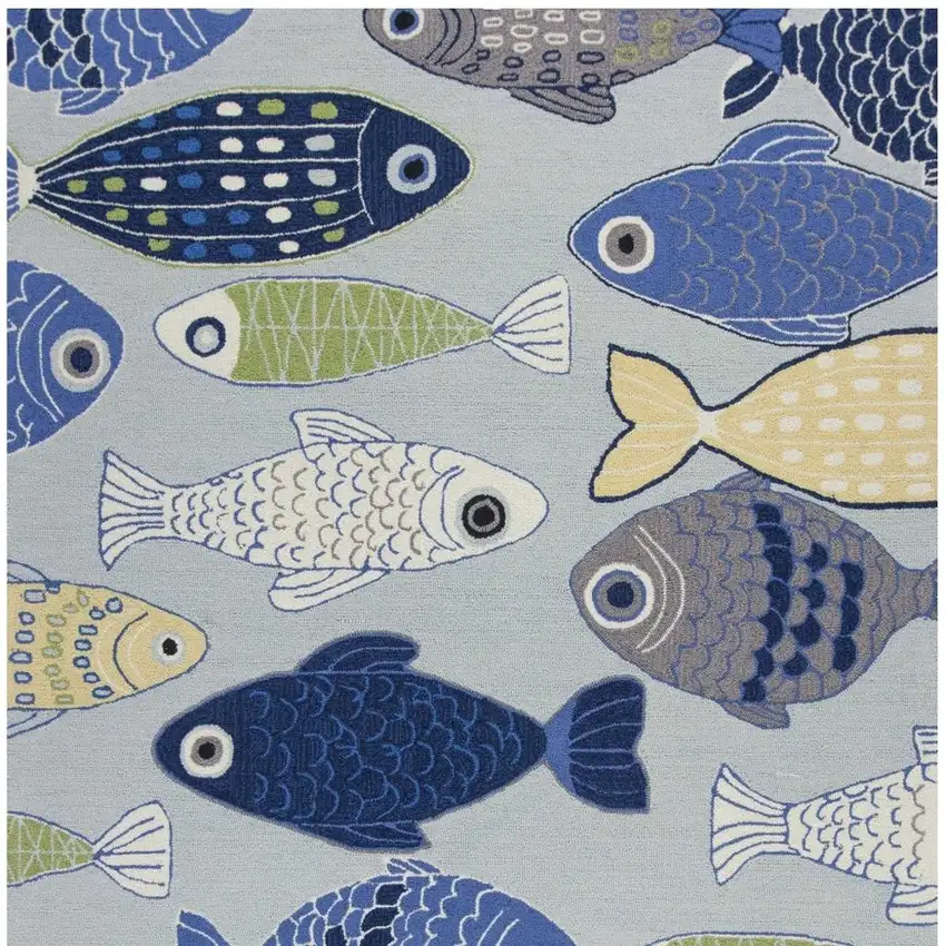 Blue Ivory And Green Fish Hand Tufted Area Rug Photo 5