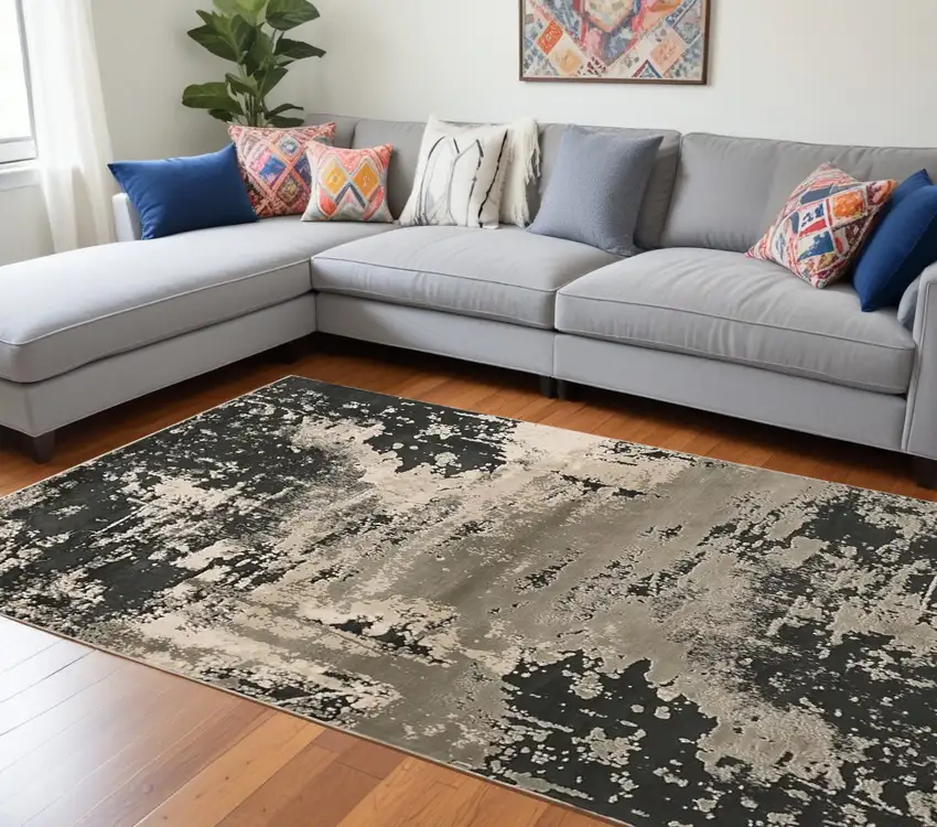 Polyester Silver Charcoal Area Rug Photo 2