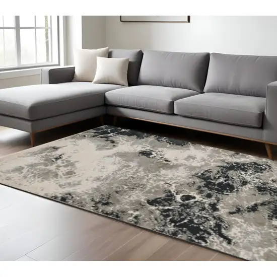 Black And Silver Abstract Area Rug Photo 1