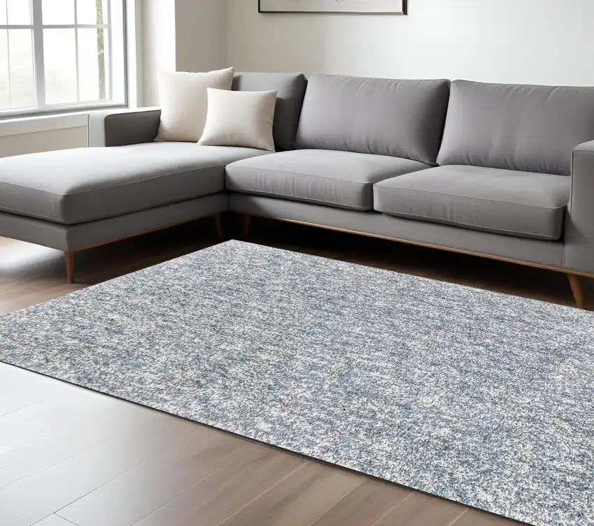Slate Blue And Ivory Abstract Hand Woven Area Rug Photo 1