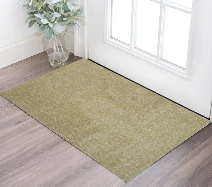 Yellow And Ivory Shag Hand Woven Area Rug Photo 1
