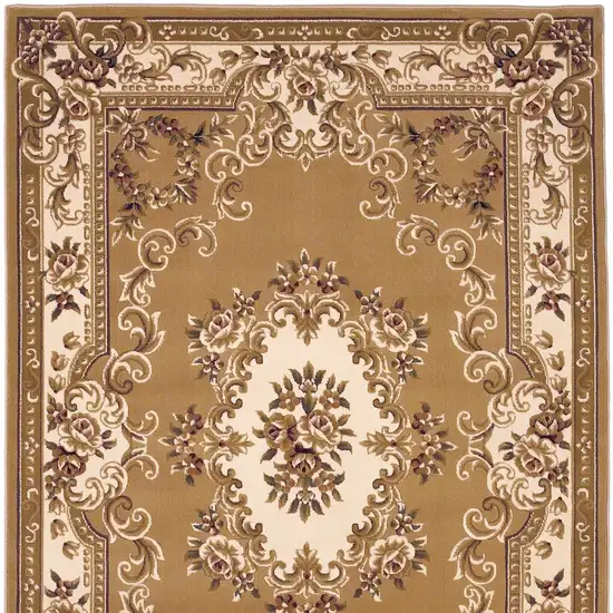 Beige Ivory And Brown Floral Medallion Area Rug Photo 7
