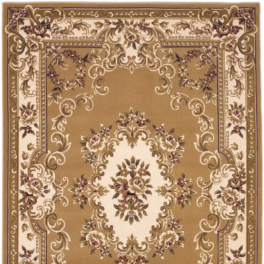 Beige Ivory And Brown Floral Medallion Area Rug Photo 7