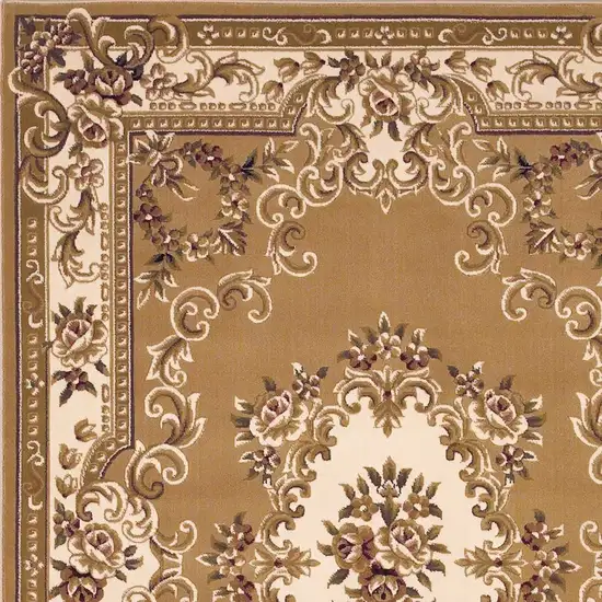 Beige Ivory And Brown Floral Medallion Area Rug Photo 6
