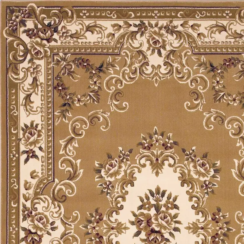 Beige Ivory And Brown Floral Medallion Area Rug Photo 6