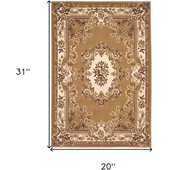 Beige Ivory And Brown Floral Medallion Area Rug Photo 3