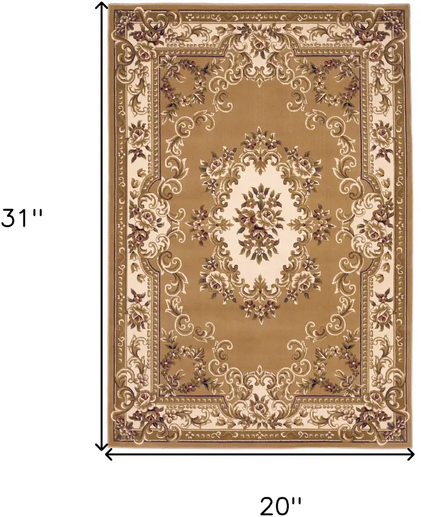 Beige Ivory And Brown Floral Medallion Area Rug Photo 3
