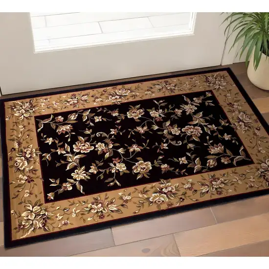 Tan Black And Beige Floral Vines Area Rug Photo 5
