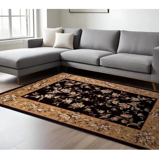 Tan Black And Beige Floral Vines Area Rug Photo 1