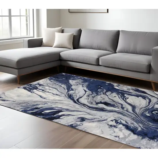 Blue Gray And Ivory Abstract Area Rug Photo 2