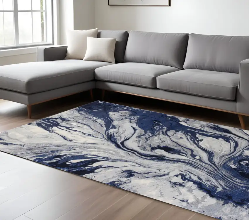 Blue Gray And Ivory Abstract Area Rug Photo 2