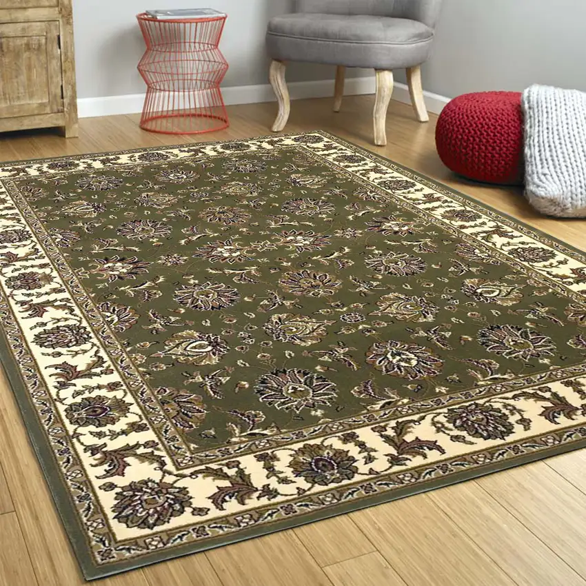 Polypropylene Green or  Ivory  Area Rug Photo 5
