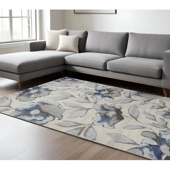 Ivory Blue And Gray Floral Vines Area Rug Photo 1