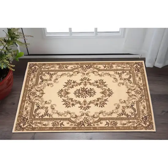 Beige And Brown Floral Medallion Area Rug Photo 1