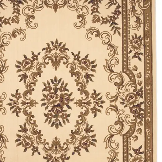 Beige And Brown Floral Medallion Area Rug Photo 7
