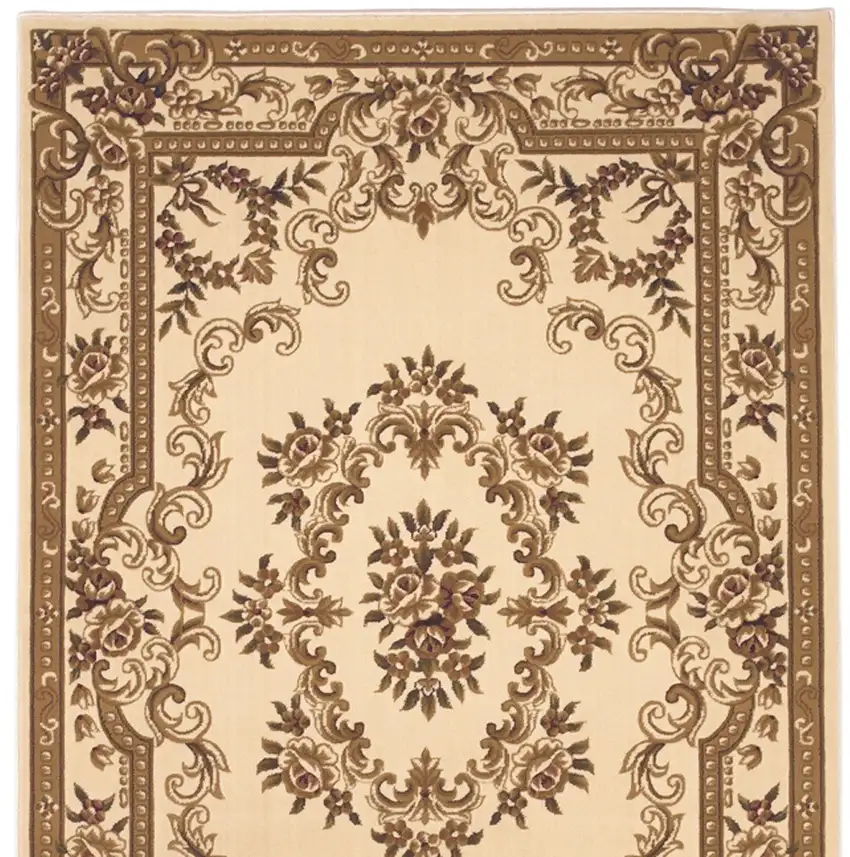 Beige And Brown Floral Medallion Area Rug Photo 8