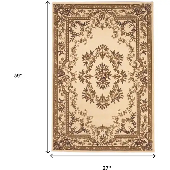 Beige And Brown Floral Medallion Area Rug Photo 3