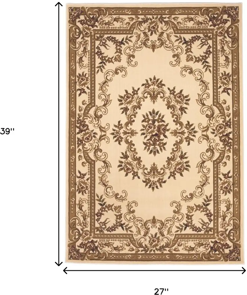 Beige And Brown Floral Medallion Area Rug Photo 3