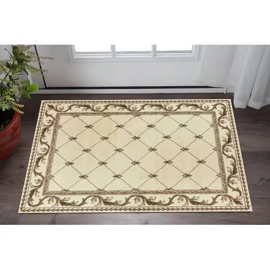 Ivory And Brown Floral Vines Area Rug Photo 1