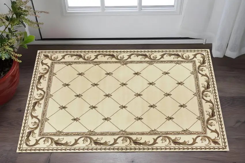 Ivory And Brown Floral Vines Area Rug Photo 1