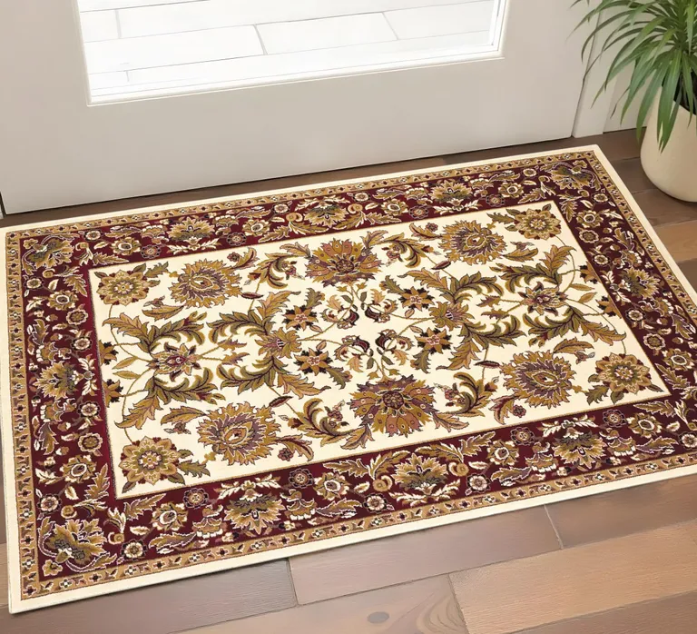 Polypropylene Ivory or Red Accent Rug Photo 5