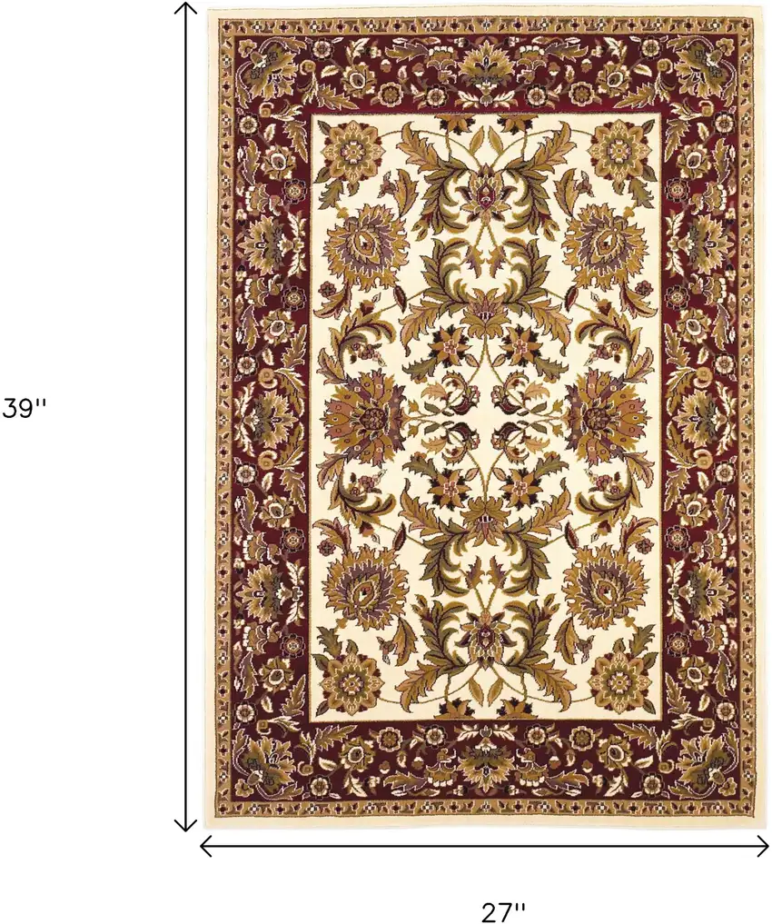Ivory Red And Orange Floral Medallion Area Rug Photo 3