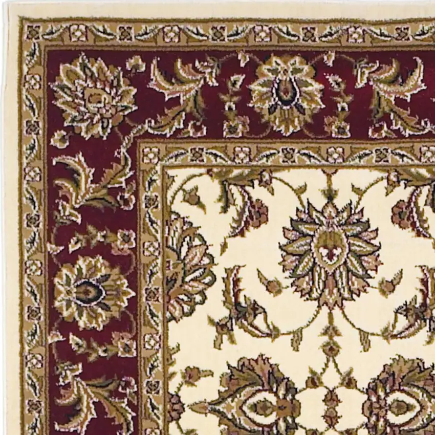 Red Ivory And Brown Floral Medallion Area Rug Photo 4