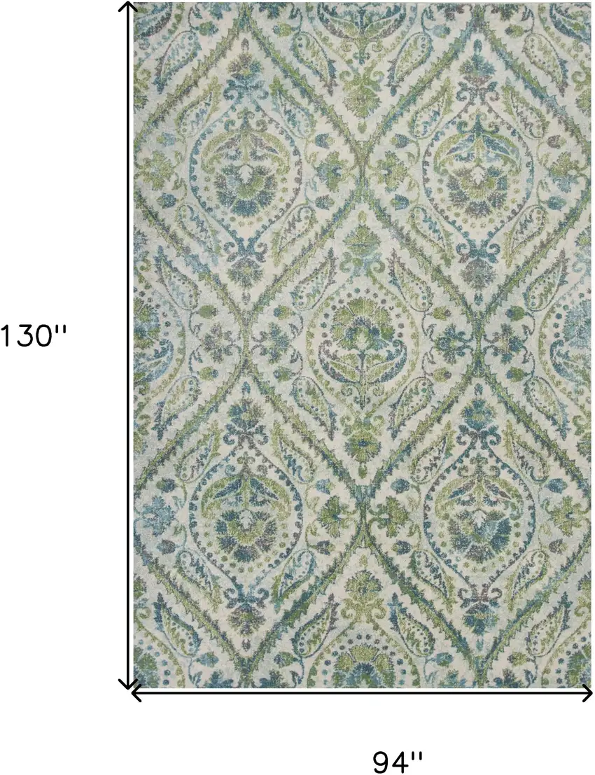 Polypropylene Ivory Or Teal Area Rug Photo 3
