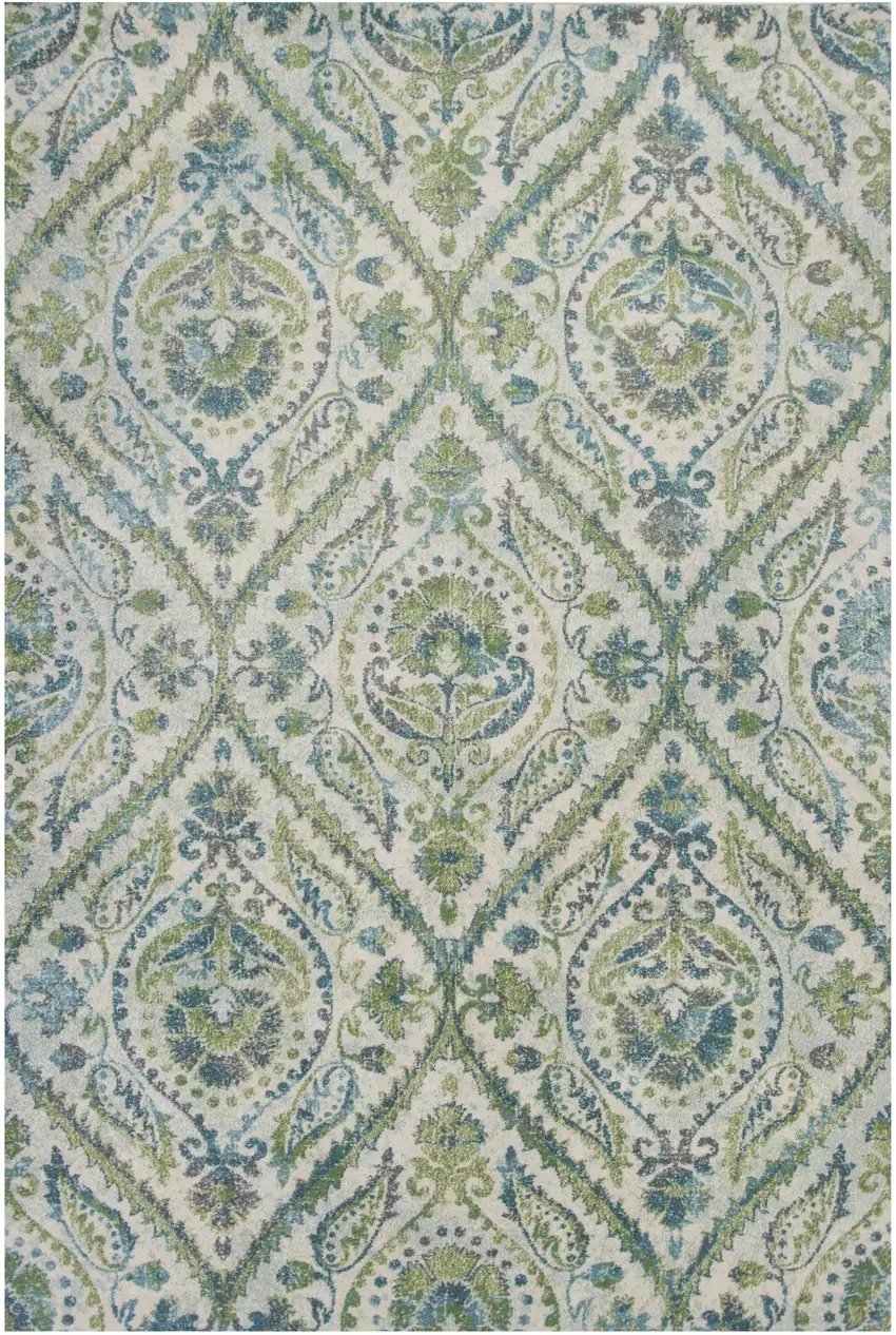 Polypropylene Ivory Or Teal Area Rug Photo 2