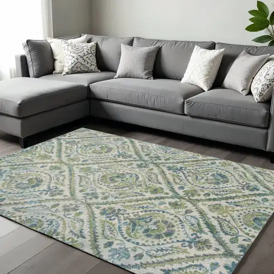 Green Ivory And Teal Medallion Area Rug Photo 1