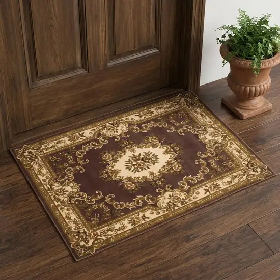 Plum And Ivory Floral Medallion Area Rug Photo 1