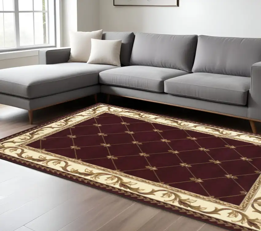 Red And Ivory Floral Vines Area Rug Photo 1