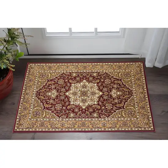 Red And Beige Floral Medallion Area Rug Photo 1