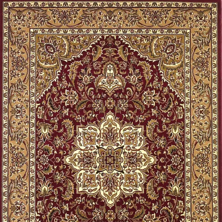 Red And Beige Floral Medallion Area Rug Photo 7