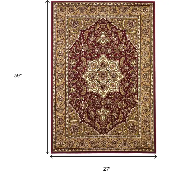 Red And Beige Floral Medallion Area Rug Photo 3