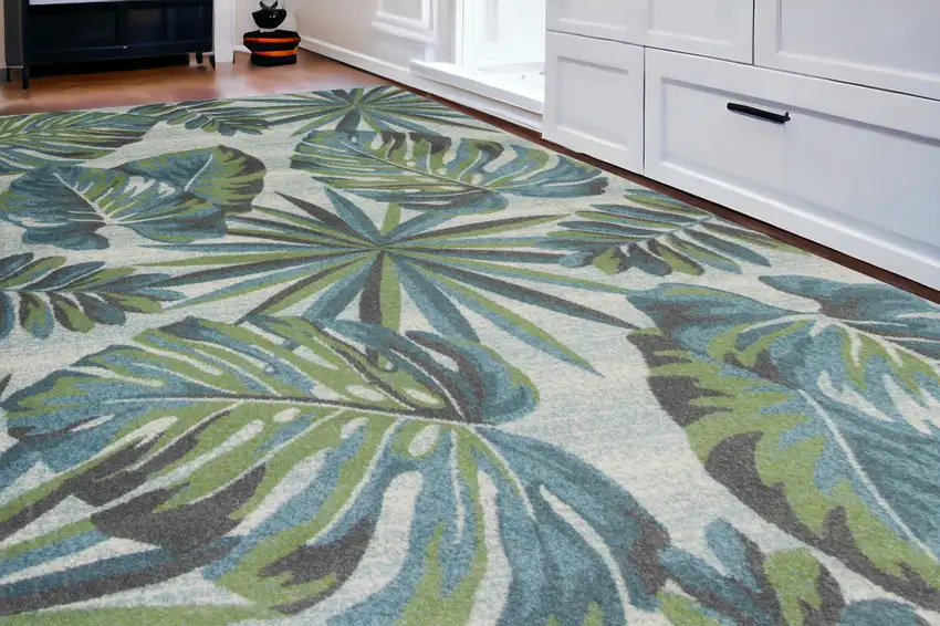 Polypropylene Teal Or  Green Area Rug Photo 1