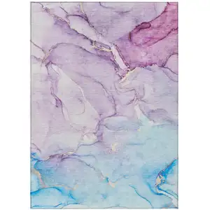 Photo of Purple Abstract Washable Indoor Outdoor Area Rug