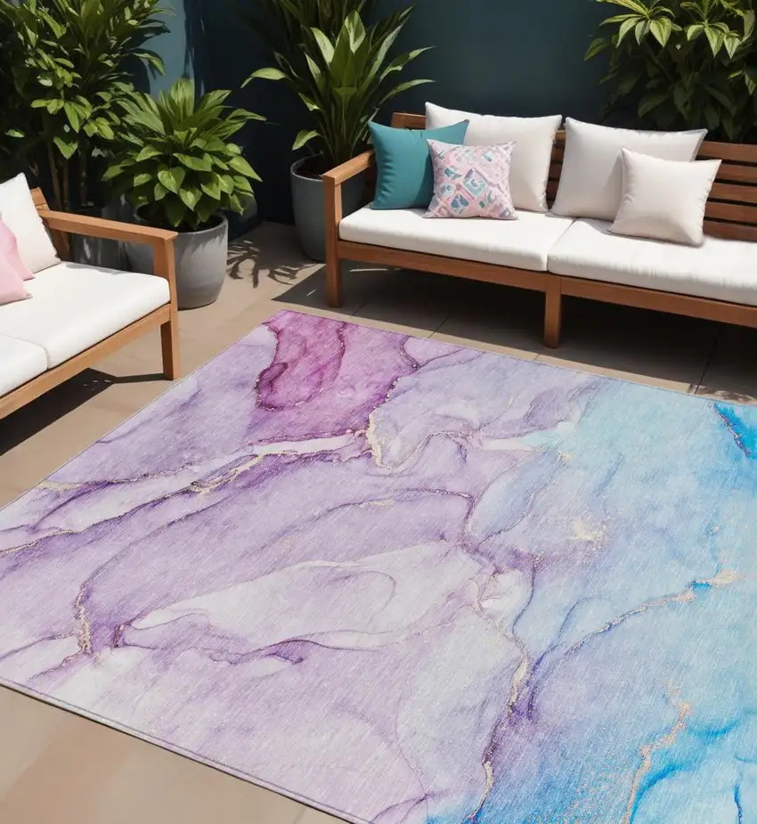 Purple Abstract Washable Indoor Outdoor Area Rug Photo 1