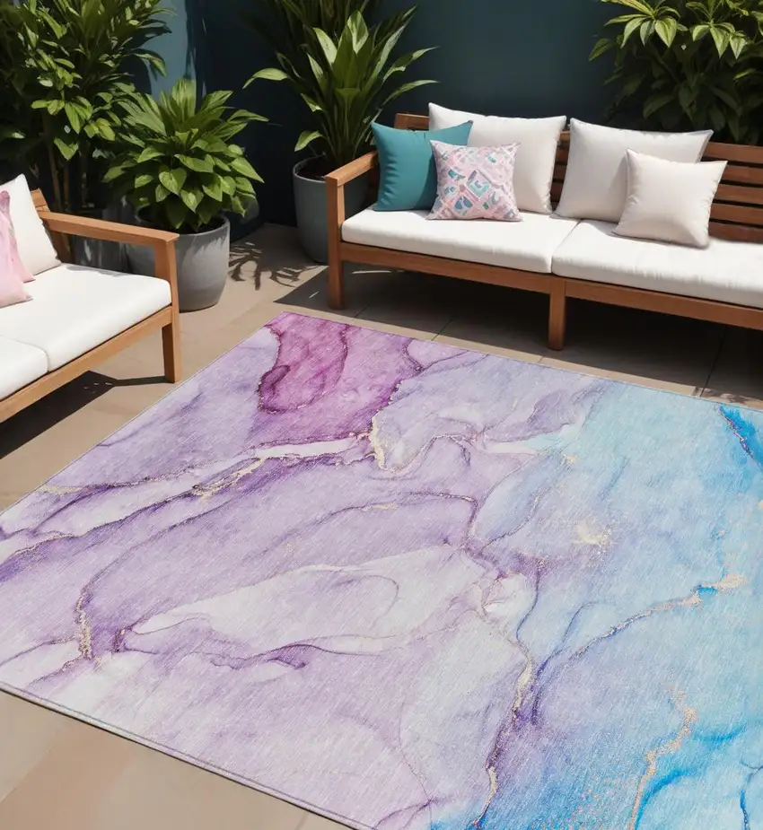Purple Abstract Washable Indoor Outdoor Area Rug Photo 1