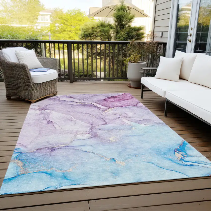 Purple Abstract Washable Indoor Outdoor Area Rug Photo 8