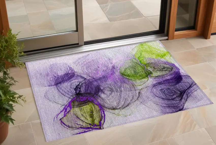 Purple Abstract Washable Non Skid Indoor Outdoor Area Rug Photo 1
