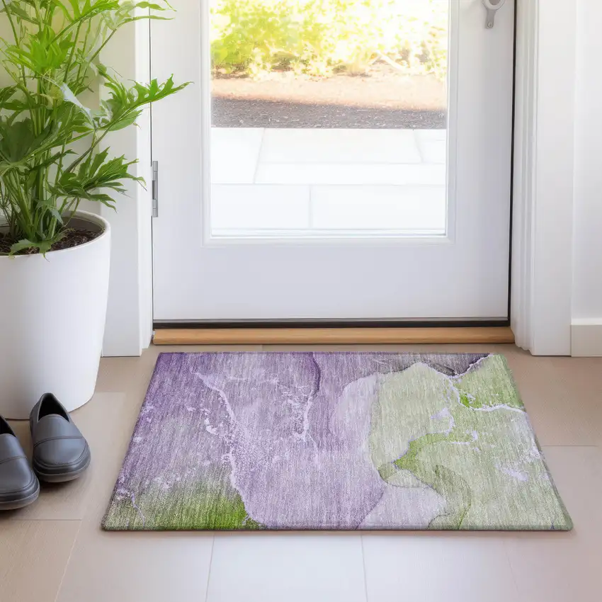 Purple Abstract Washable Non Skid Indoor Outdoor Area Rug Photo 9