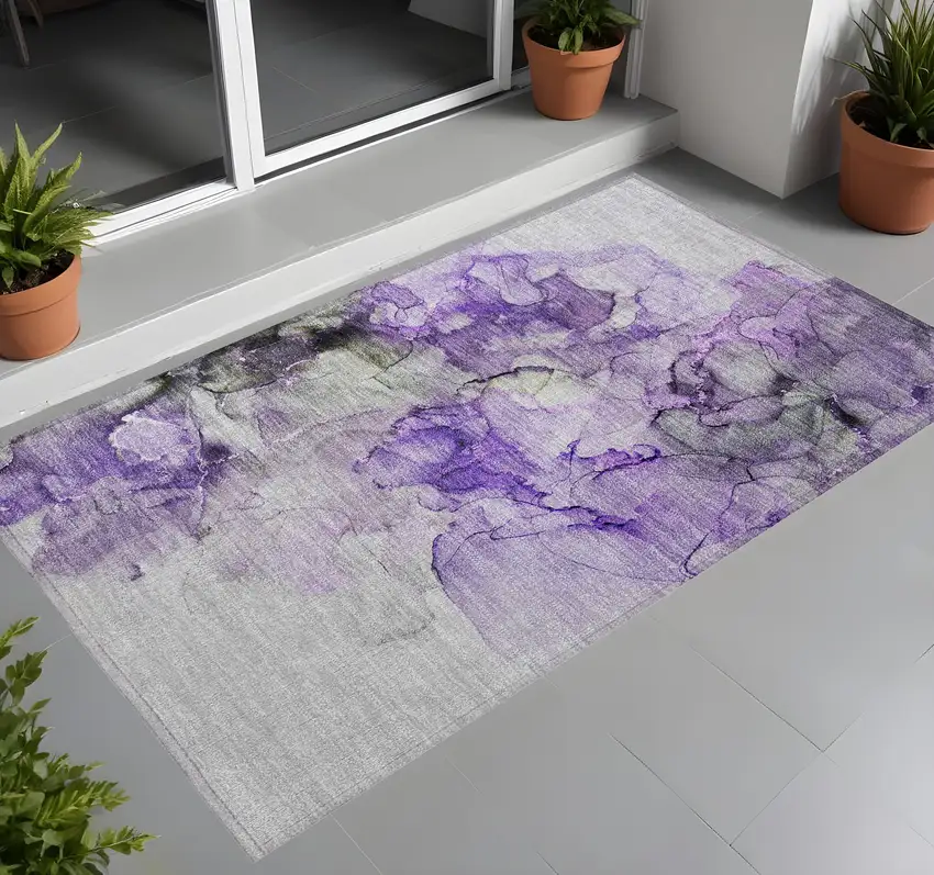 Purple Abstract Washable Non Skid Indoor Outdoor Area Rug Photo 1