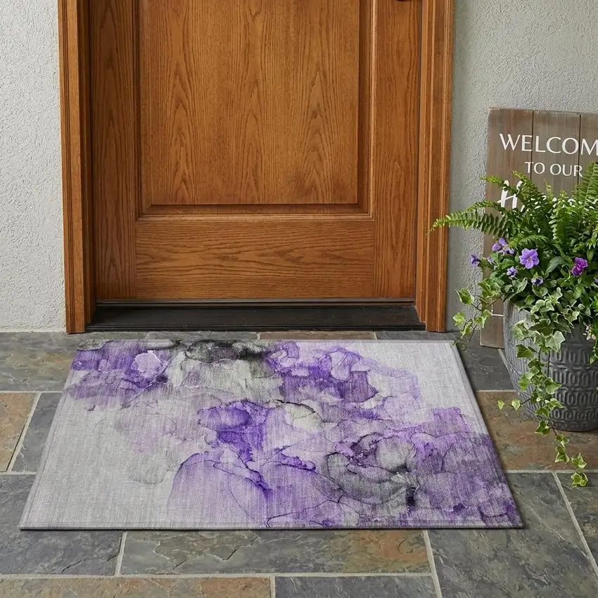 Purple Abstract Washable Non Skid Indoor Outdoor Area Rug Photo 1
