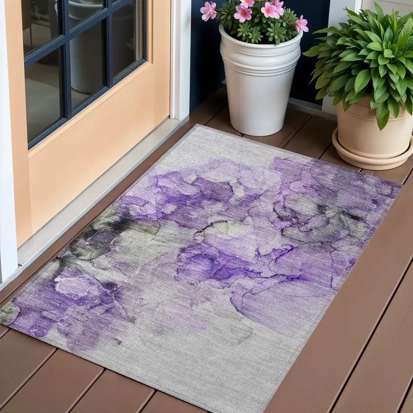 Purple Abstract Washable Non Skid Indoor Outdoor Area Rug Photo 1