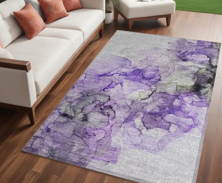 Purple Abstract Washable Non Skid Indoor Outdoor Area Rug Photo 1