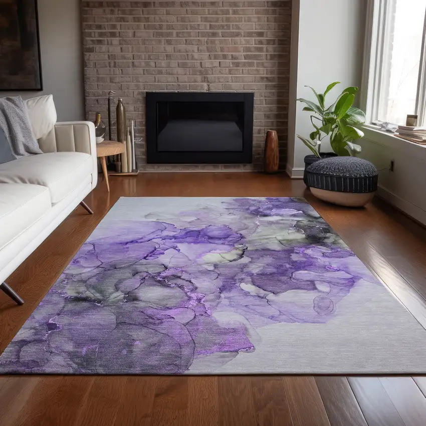 Purple Abstract Washable Non Skid Indoor Outdoor Area Rug Photo 9