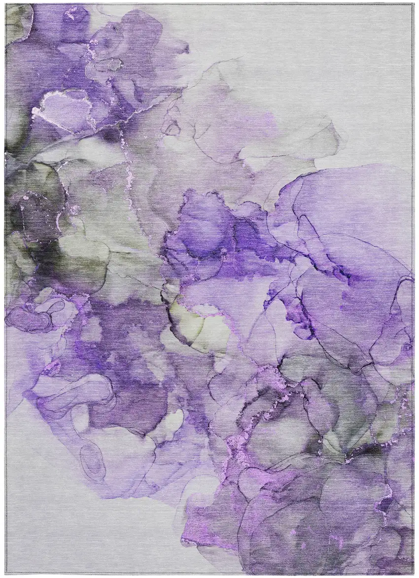 Purple Abstract Washable Non Skid Indoor Outdoor Area Rug Photo 4