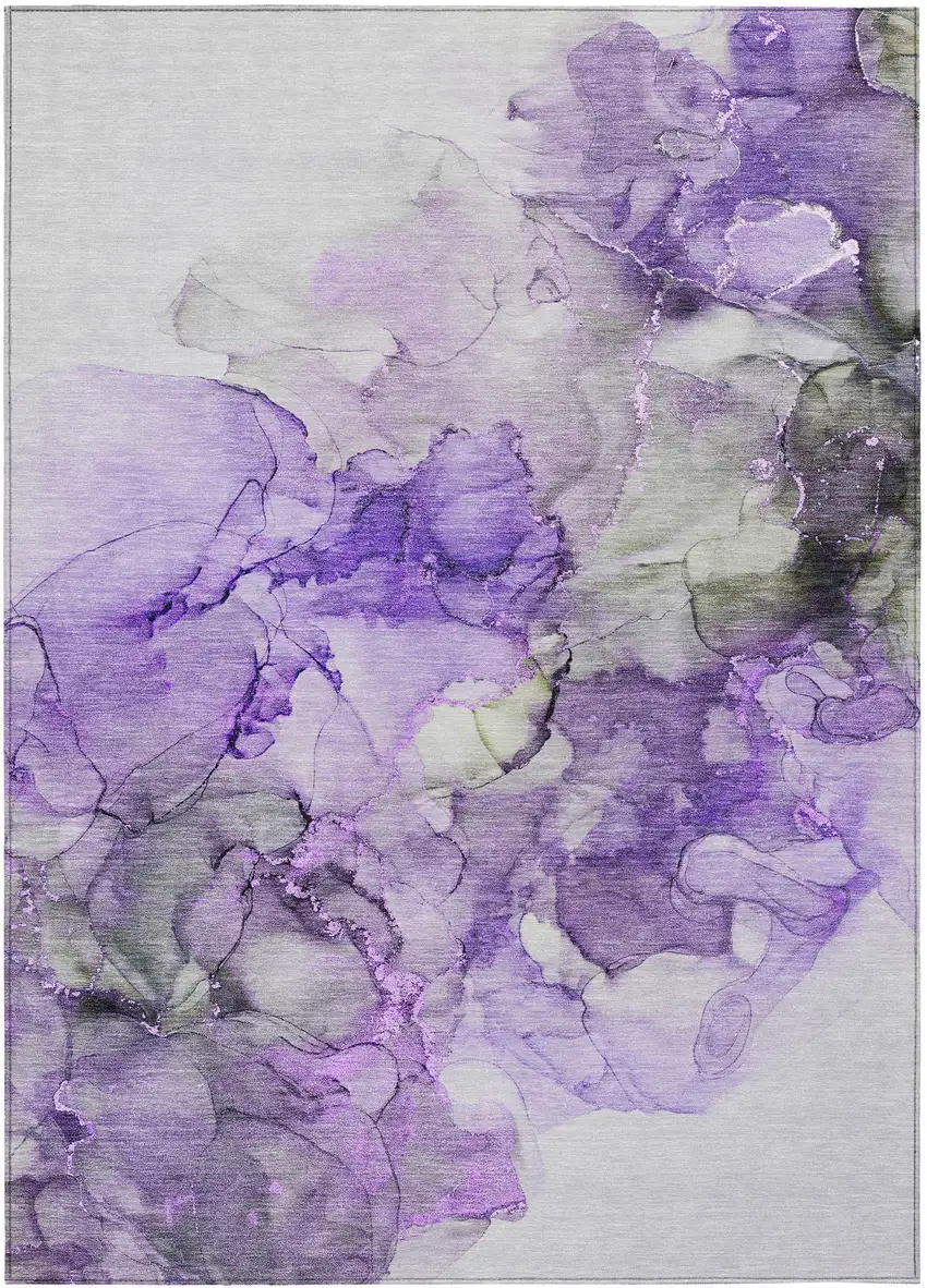 Purple Abstract Washable Non Skid Indoor Outdoor Area Rug Photo 2